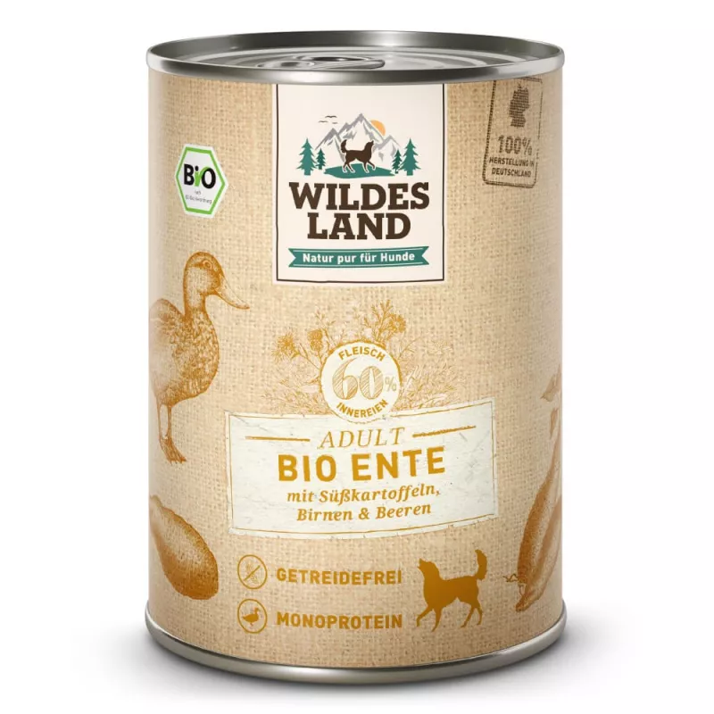 Wildes Land Nassfutter Bio Ente mit Süßkartoffeln 400 g